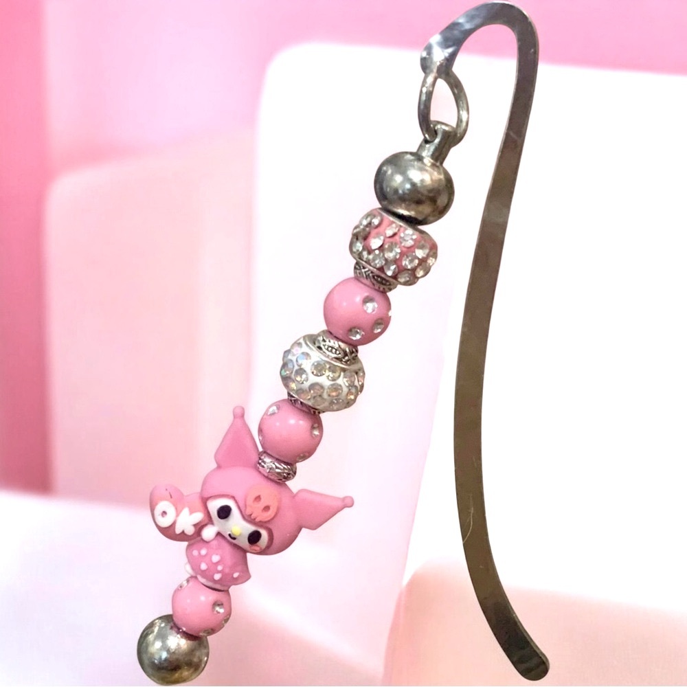 Kuromi Pink & Silver Beaded Bookmark hello Kitty family Sanrio